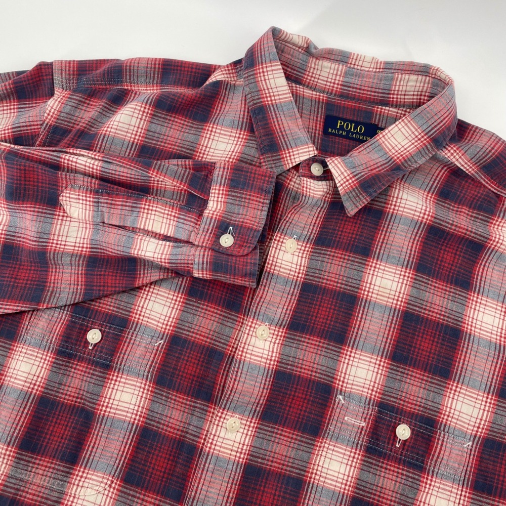 Polo Ralph Lauren Button Down Mens 3XB Red Plaid Naval Reserve Long Sleeve Shirt
